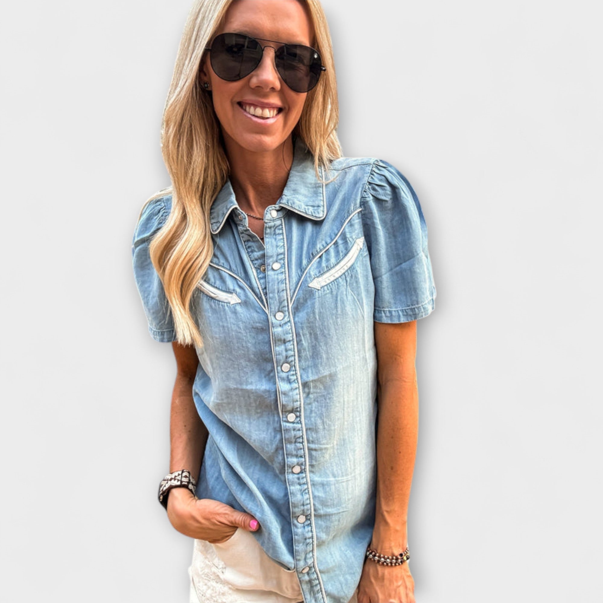 Herbst - Blauer Booker Westernhemd mit Knopfleiste