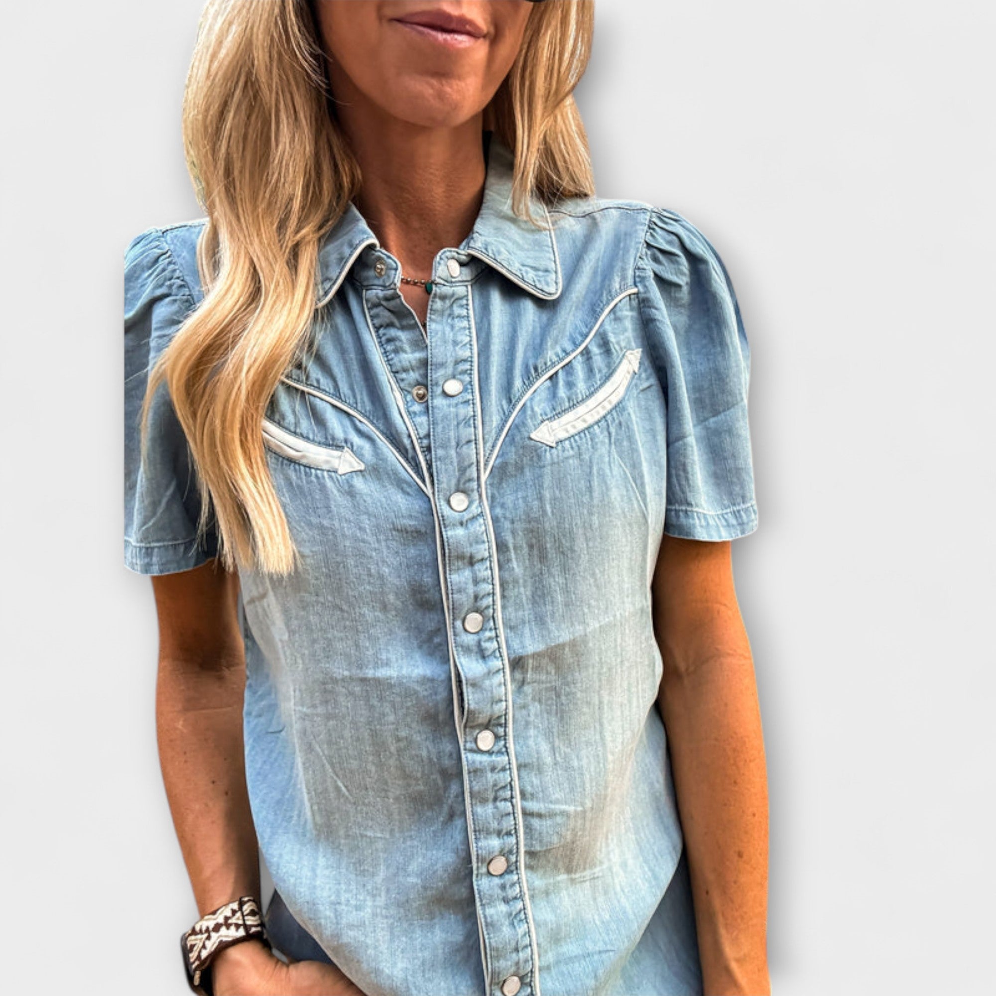 Herbst - Blauer Booker Westernhemd mit Knopfleiste