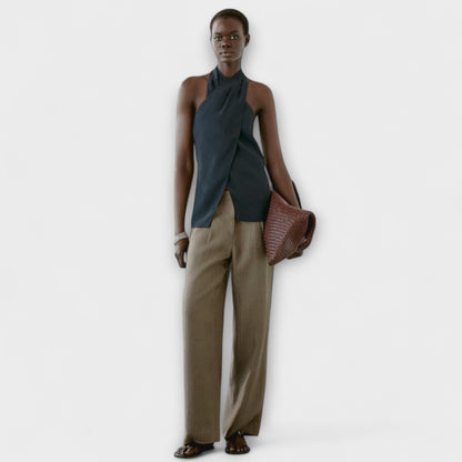 Leah - Blauer Halter-Neck-Top mit Rückenausschnitt