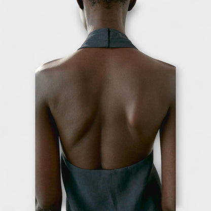 Leah - Blauer Halter-Neck-Top mit Rückenausschnitt