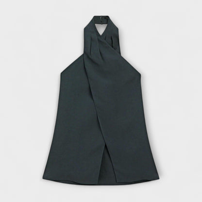 Leah - Blauer Halter-Neck-Top mit Rückenausschnitt