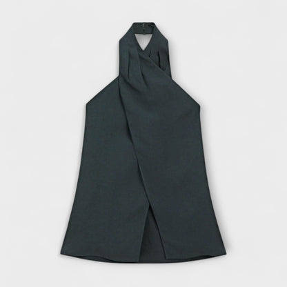 Hannah - Blauer Neckholder Top mit Rückenschlitz