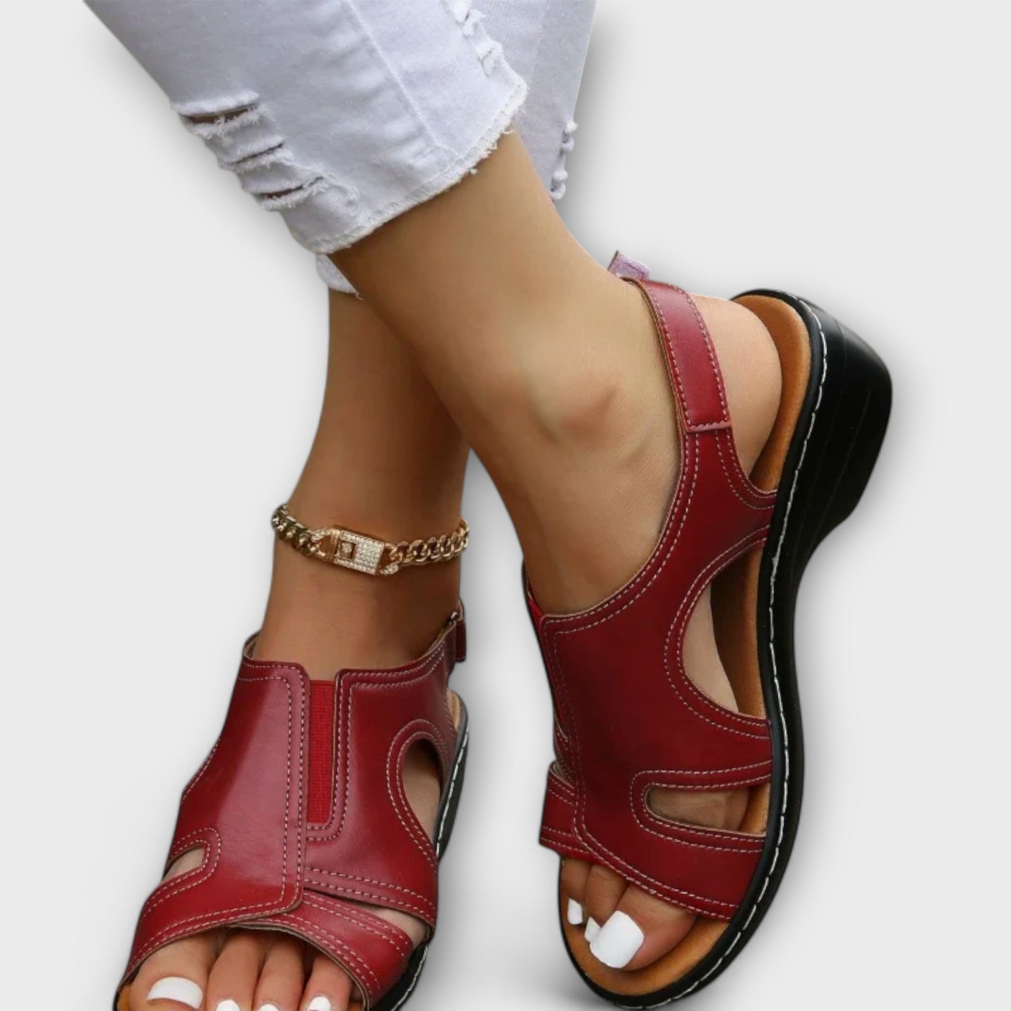 Christina - Orthopädische Leder-Sandalen mit Komfortabsatz