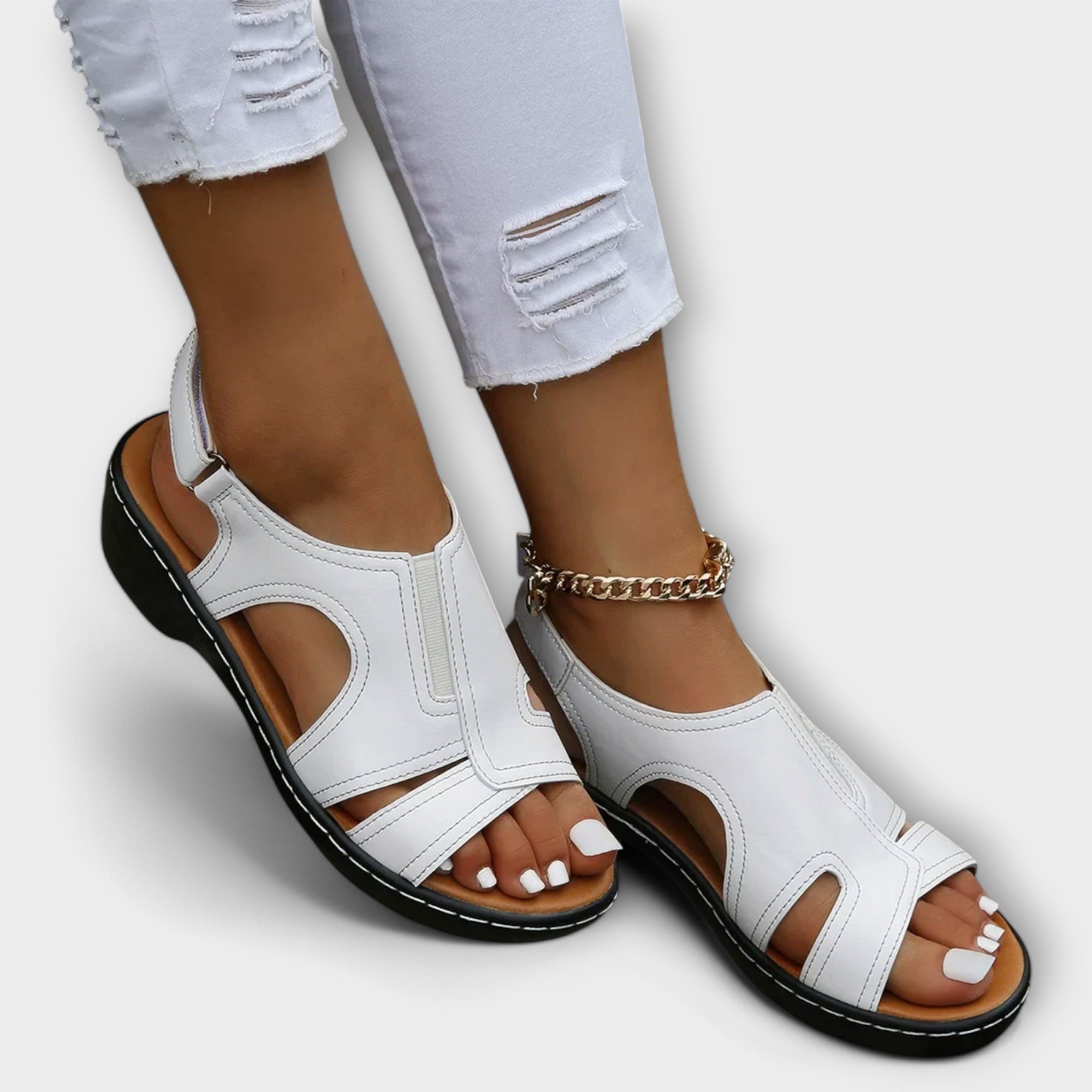 Christina - Orthopädische Leder-Sandalen mit Komfortabsatz
