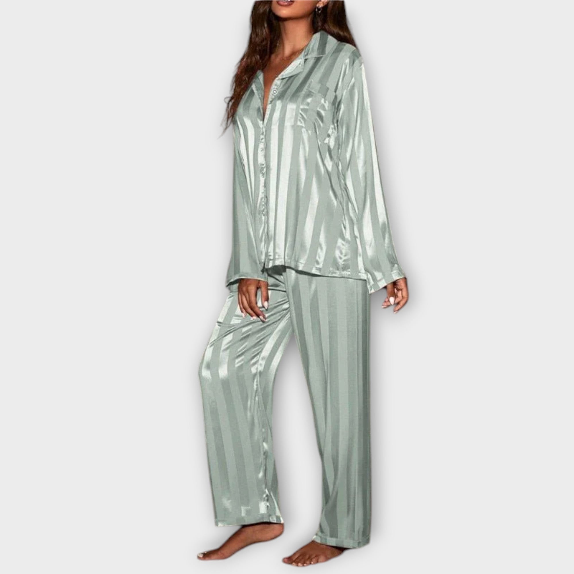 Bella gestreiftes Satin-Pyjama-Set