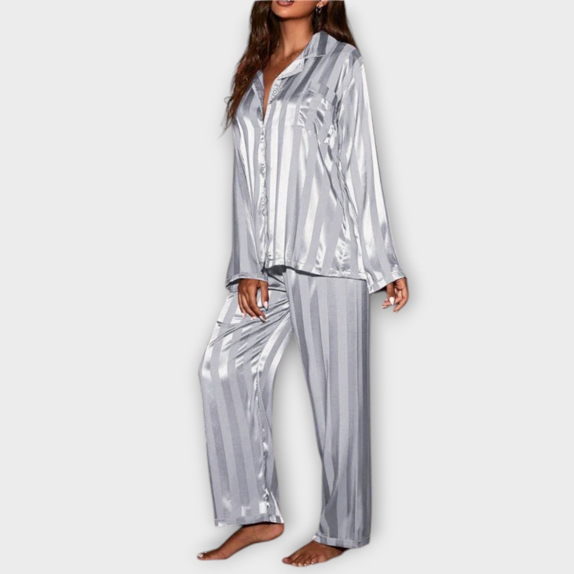 Bella gestreiftes Satin-Pyjama-Set