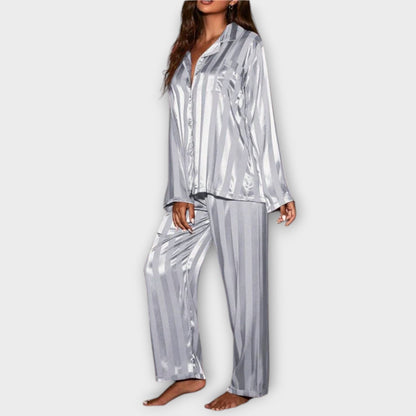 Bella gestreiftes Satin-Pyjama-Set