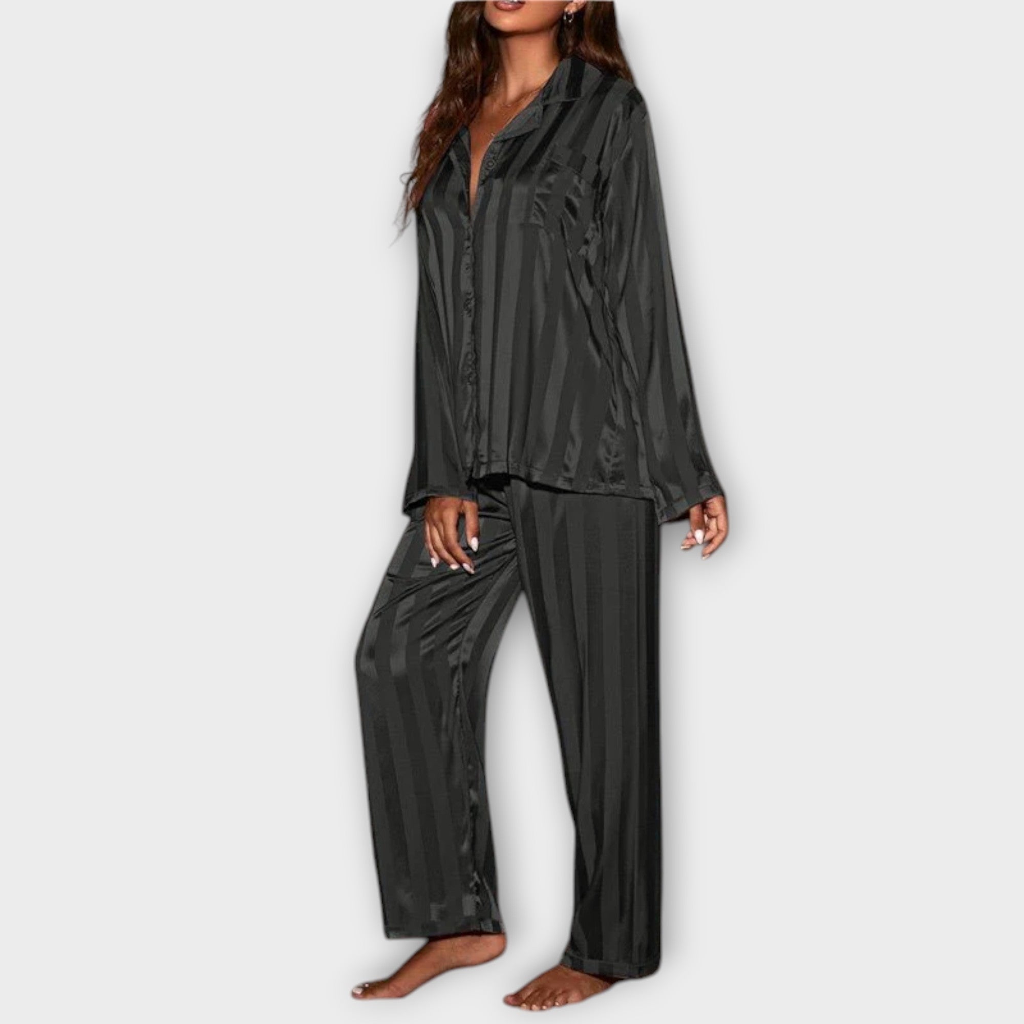 Bella gestreiftes Satin-Pyjama-Set
